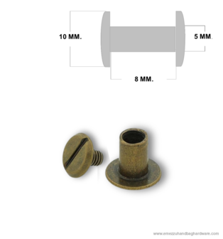 Book screw antique brass 8 mm